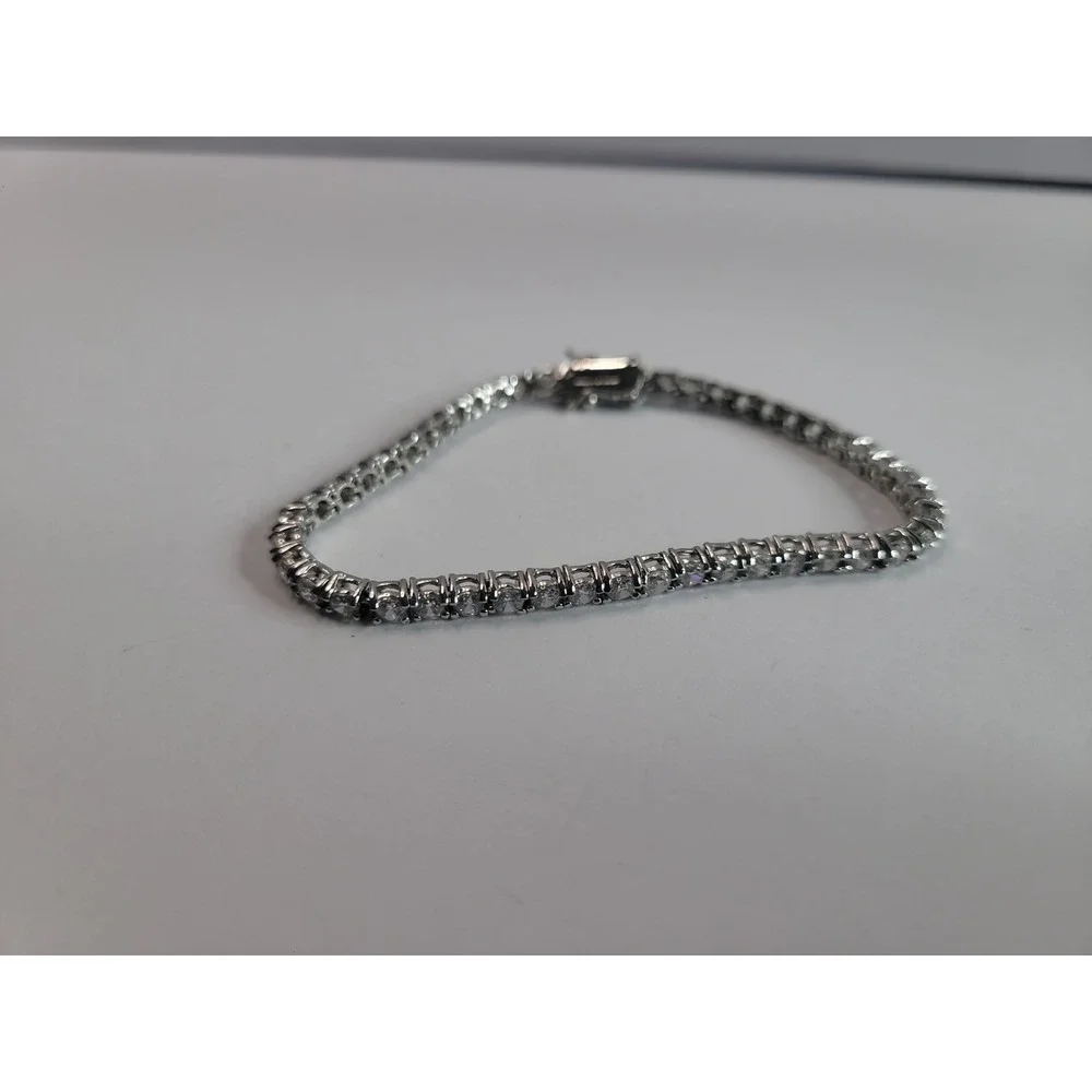 Silver Tone Clear Rhinestone Tennis Bracelet Square Link Box Clasp Formal Jewelr